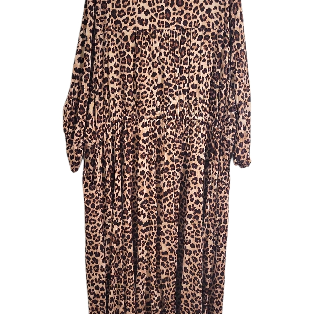 Torrid Women's Leopard Print Chalis Midi Dress NWT Size 4X Drawstring Buttons - Picture 7 of 16